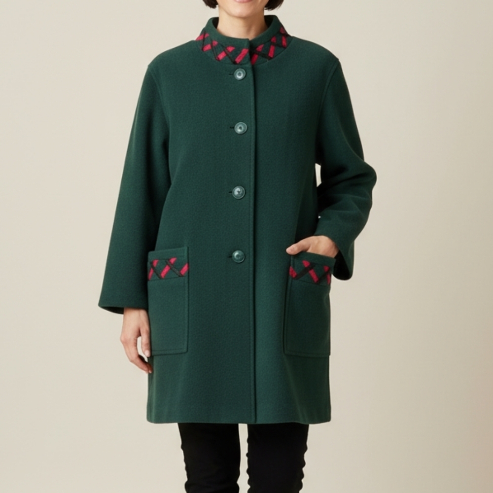 Vintage Weill Paris 1980s Green Winter Jacket Coat Womens Size Large Classic